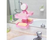 TinkSky Bathroom Accessories Double Layer Soap Dishes Strong Suction Cup Wall Soap Box Holder Pink