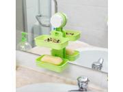 TinkSky Bathroom Accessories Double Layer Soap Dishes Strong Suction Cup Wall Soap Box Holder Green