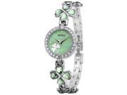 TinkSky K456L Fashion Crystal Rhinestones Decor Women s Lucky Four leaf Clover Bracelet Quartz Wrist Watch Green