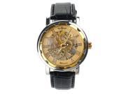 TinkSky Cool Men s Hollow out Round Dial Manual Mechanical Wrist Watch with PU Band Golden Black