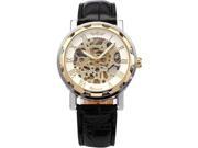 TinkSky Fashion Men s Boys Hollow out Skeleton Round Dial Hand Winding Manual Mechanical Wrist Watch with PU Band White Golden