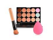 TinkSky 15 Colors Concealer Palette with Wooden Handle Brush and Teardrop Shaped Puff