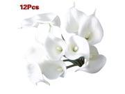 TinkSky 12pcs Lifelike Artificial PU Calla Lily Flower Bouquets for Wedding Home Decoration White