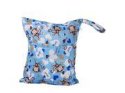 TinkSky Cute Monkey Pattern Washable Reusable Waterproof Zippered Baby Cloth Diaper Nappy Bag Wet Dry Bag Tote with Soft Snap Handle Blue
