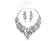 TinkSky Wedding Bridal Tassels Style Rhinestone Decorated Necklace Earrings Set Sliver