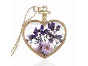 TinkSky Women Transparent Dried Plant Flower Specimens Heart Shaped Necklace Pendant Purple Golden