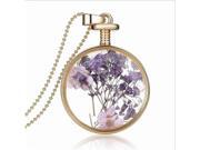TinkSky Women Transparent Dried Plant Flower Specimens Round Shaped Necklace Pendant Purple Golden