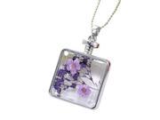 TinkSky Women Transparent Dried Plant Flower Specimens Rectangle Shaped Necklace Pendant Purple Silver