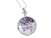 TinkSky Women Transparent Dried Plant Flower Specimens Round Shaped Necklace Pendant Purple Silver
