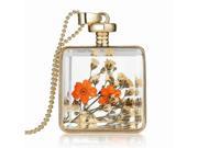 TinkSky Women Transparent Dried Plant Flower Specimens Rectangle Shaped Necklace Pendant Golden