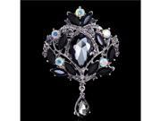 TinkSky Women Ladies Rhinestone and Glass Decorated Floral Brooch Pin Silver Black