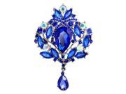 TinkSky Women Ladies Rhinestone and Glass Decorated Floral Brooch Pin Silver Blue