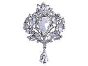 TinkSky Women Ladies Rhinestone and Glass Decorated Floral Brooch Pin Silver White
