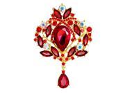 TinkSky Women Ladies Rhinestone and Glass Decorated Floral Brooch Pin Golden Red