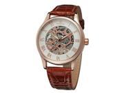 TinkSky Men Hollow Style Mechanical Wrist Watch with PU Band Rose Gold White