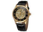 TinkSky Men Hollow Style Mechanical Wrist Watch with PU Band Golden Black