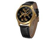 TinkSky Men Automatic Mechanical Wrist Watch with PU Band Golden Black