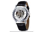 TinkSky Men Automatic Mechanical Wrist Watch with PU Band Siver White