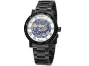 TinkSky Men Round Dial Mechanical Wrist Watch with Stainless Steel Band Black White Blue