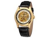 TinkSky Men Automatic Mechanical Wrist Watch with PU Band Golden White
