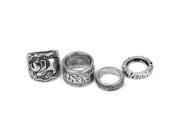 TinkSky 4pcs Vintage Rings Joint Ring Set with Carving Pattern Antique Silver