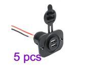 TinkSky 5pcs 12V Car Motorcycle Dual USB Adapter Cigarette Lighter Socket Power Plug for Cellphone Tablet GPS Black