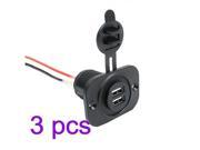 TinkSky 3pcs 12V Car Motorcycle Dual USB Adapter Cigarette Lighter Socket Power Plug for Cellphone Tablet GPS Black