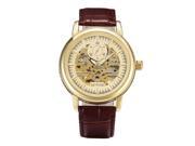 TinkSky Men Automatic Mechanical Wrist Watch with PU Band Golden Brown