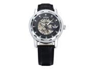 TinkSky Men Round Dial Mechanical Wrist Watch with PU Band Black Silver