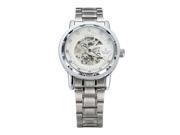 TinkSky Men Round Dial Mechanical Wrist Watch with Stainless Steel Band White Silver