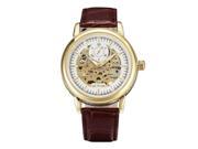 TinkSky Men Automatic Mechanical Wrist Watch with PU Band White Golden Brown