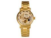 TinkSky Men Round Dial Mechanical Wrist Watch with Stainless Steel Band Golden