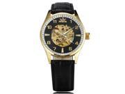 TinkSky Men Automatic Mechanical Wrist Watch with PU Band Black Golden