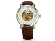 TinkSky Men Automatic Mechanical Wrist Watch with PU Band White Silver Brown