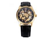 TinkSky Men Automatic Mechanical Wrist Watch with PU Band Black Golden