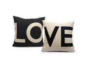 TinkSky Throw Pillow Case LOVE Cotton Linen Square Pillowcase Cushion Cover 43*43CM 2PCS