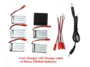 MJX X400 X300C X500 X800 Spare 5pcs 3.7V 750mAh with 5 in1 Battery Charger WIth JST Charger cable