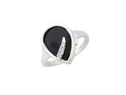 92 Ct White Silver pear Shaped Onyx and Diamond Ring 0.02 ct diamond GH SI 3.34 grammes.