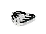 Pascollato Jewelry Black Braided Bracelet 3 Strings White Crystal Balls Fireball Magnetic Clasp Pleated W10670