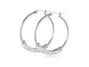 Pascollato Jewelry Silver Oval Hoop Earrings Micro Pave Set Crystals Cz Accents Stainless Steel 1.4 Inch 35 Mm E17043