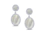 Pascollato Jewelry Oval Mother Of Pearl Double Drop Cz Silver Earrings Bridal Fashion Post Dangles 6421