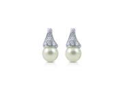 Pascollato Jewelry Silver 925 Hoop Huggie Freshwater Pearl Earrings Natural Pearl W Accents SE 4827