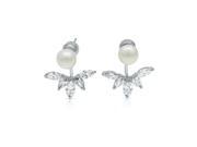 Pascollato Jewelry Cz Pearl Front Back Earring Jacket Set Rhodium Silver Tone White Cubic Zirconia W11119