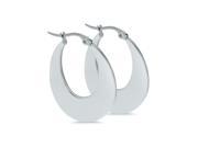 Pascollato Jewelry Stainless Steel Oval Flat Hoop Earrings Women s Fashion 1 Silver Tone E17091