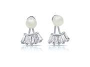 Pascollato Jewelry Cz Pearl Front Back Earring Jacket Set Rhodium Silver Tone 2 In1 W11115
