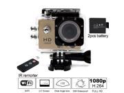 Besteye® 2.0 Full HD 12MP Sports Action Camera WIFI 1080P with 170°A Wide Angle 30M Waterproof IR Remote Golden Sport DV with 2 Battery HDMI Pet Camera