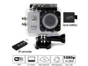 Besteye® 2.0 Full HD 12MP Sports Action Camera WIFI 1080P with 170°A Wide Angle 30M Waterproof IR Remote Silver Sport DV with 2 Battery HDMI Mini Sport Camera
