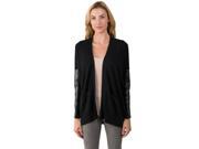 J CASHMERE Women s 100% Cashmere Long Sleeve leather Dolman Cardigan Tunic Sweater Black Small