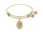 Expandable Bangle in Yellow Tone Brass with Palm Tree Resolve Conflict Symbol