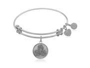 Expandable Bangle in White Tone Brass with Mind Body And Soul Symbol